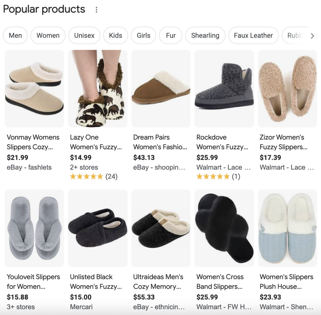 example of a new section on google serps called popular products