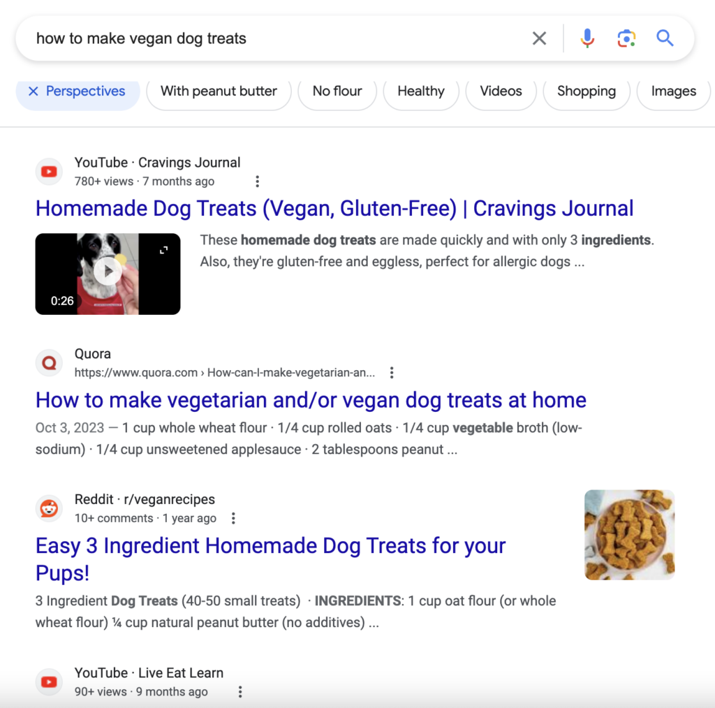 an example of perspectives on google search engine results pages