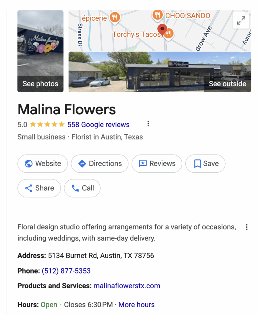 an example of a successful florist google business profile