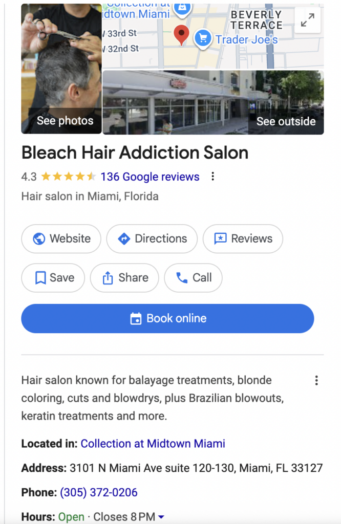an example of an optimized google business profile for a hair salon